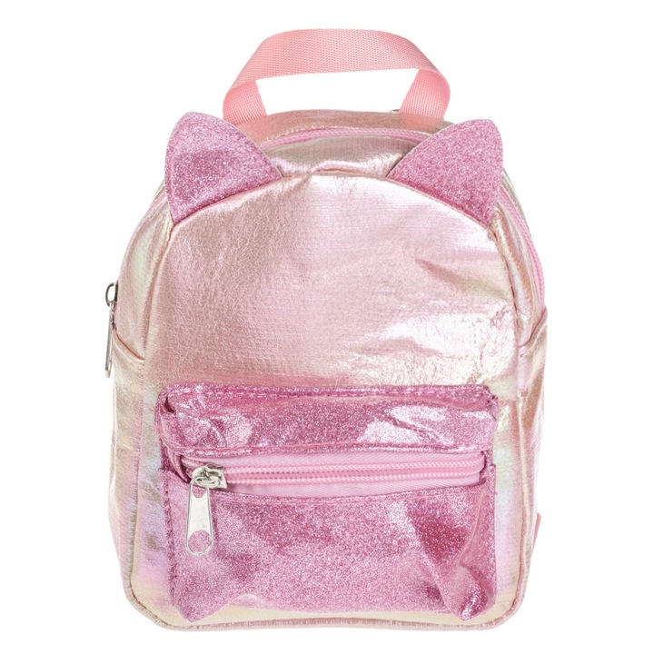 Rucsac Fete Holografic, Roz, Urechi 3D, 13x7x18cm