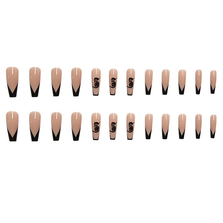 Set 24 unghii false presate tip Ballerina, WELUOT, negru/roz