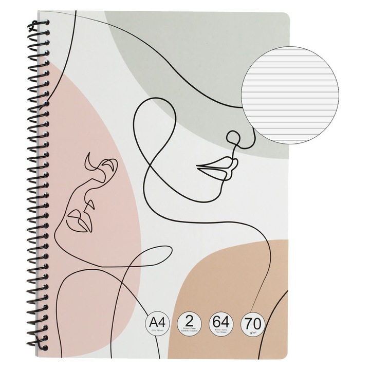 Тетрадка Dictando A4, резюме, спирала, 2 теми, 64 листа, многоцветна