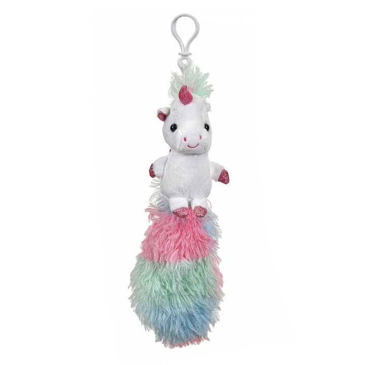 Unicorn plüss kulcstartó gyerekeknek hosszú farkú sörény szivárvány, 34cm
