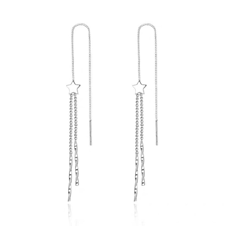 Női hosszú fülbevaló, WELUOT, Ezüst, Csillagok, Ezüst