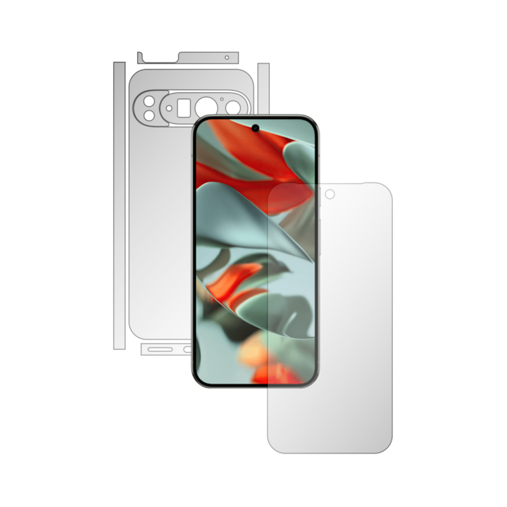 Teljes testű iSkinz önregeneráló fólia a Google Pixel 9 Pro XL telefonhoz – Invisible Skinz UHD, Split Cut, Ultra-clear szilikon védelem a képernyőhöz és a hátlaphoz, átlátszó öntapadó bőr