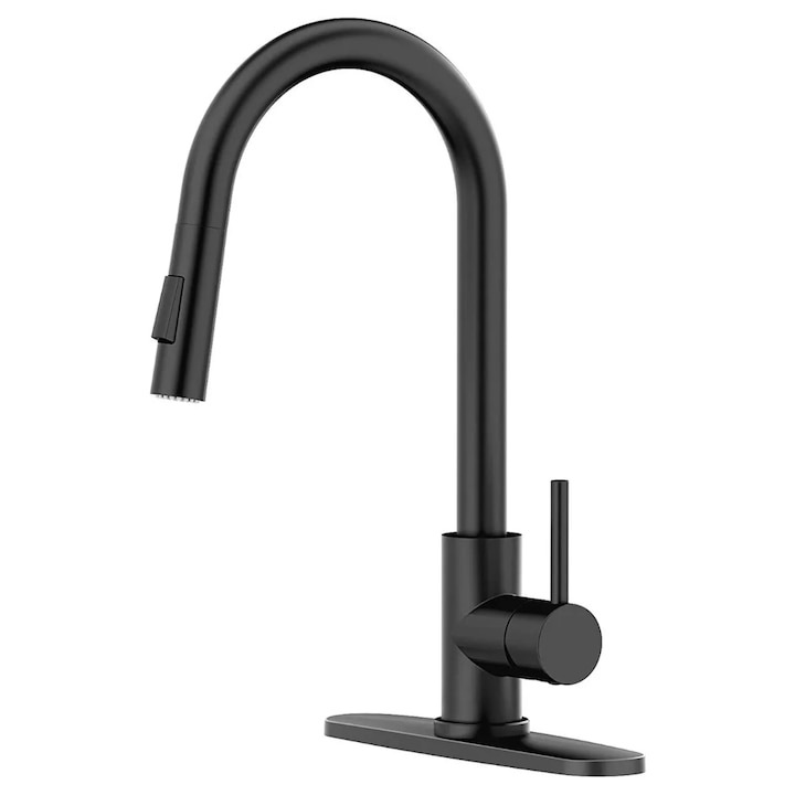 Смесител за баня WELUOT Q305, с прибиращ се душ, 2 функции спрей, неръждаема стомана, черен мат