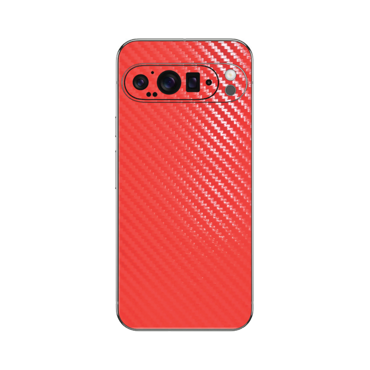 Folie iSkinz pentru Google Pixel 9 Pro XL - Carbon Rosu, 360 Cut, Skin Adeziv Full Cover, Protectie Carcasa Spate si Laterale