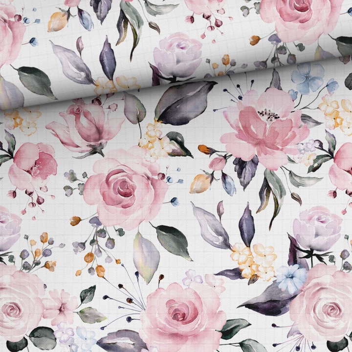 Material textil, Muselina de bambus imprimat Trandafiri delicati, 100% bambus