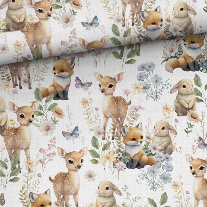 Material textil, Muselina de bambus imprimat Pe timp de zi, poiana de padure, 100% bambus