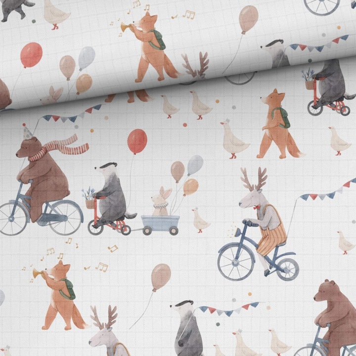 Material textil, Muselina de bambus imprimat Animale la parada, 100% bambus