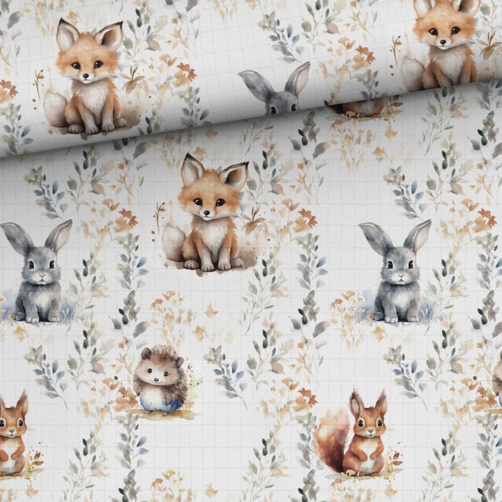 Material textil, Muselina de bambus imprimat Cei mici si dulci, 100% bambus
