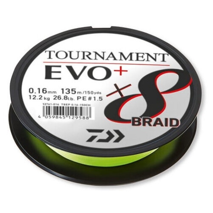 Daiwa Tournament X8 Braid EVO+ horgászzsinór 0.10mm 135m, fehér, 6.7kg szakítószilárdság