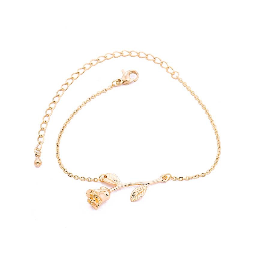 Bratara de mana de dama pentru femei fete iubita reglabila cu pandantiv medalion tip Charm floare de trandafir din aliaj Rose Gold Roz (Ambalaj CADOU CUTIE)