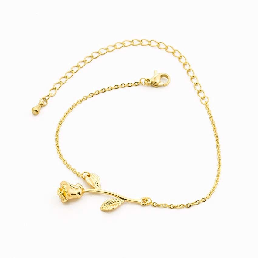 Bratara de mana de dama pentru femei fete iubita reglabila cu pandantiv medalion tip Charm floare de trandafir din aliaj Auriu Gold (Ambalaj CADOU CUTIE)