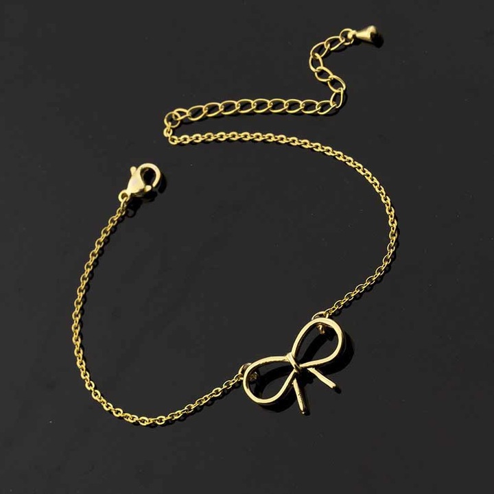 Bratara de mana de dama pentru femei fete iubita reglabila cu pandantiv medalion tip Charm funda fundita cadou din aliaj Auriu Gold (Ambalaj CADOU CUTIE)