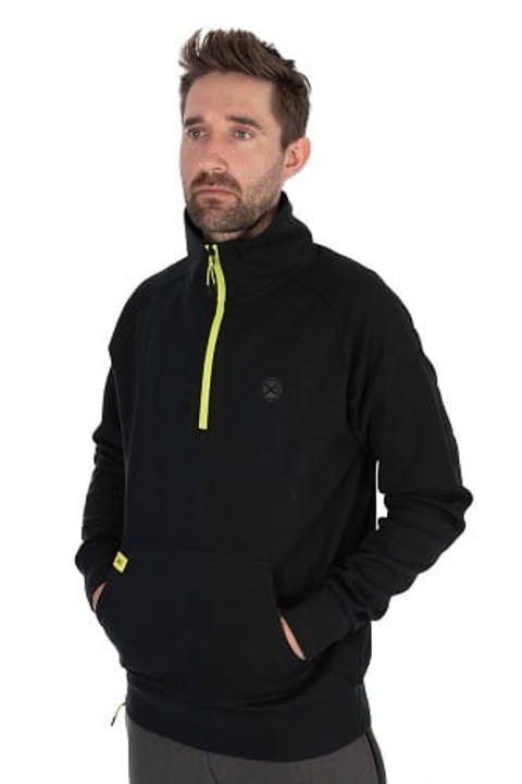 Férfi Matrix pulóver, 1/4 cipzár, fekete/lime, strapabíró anyag, kenguru zseb, L INTL