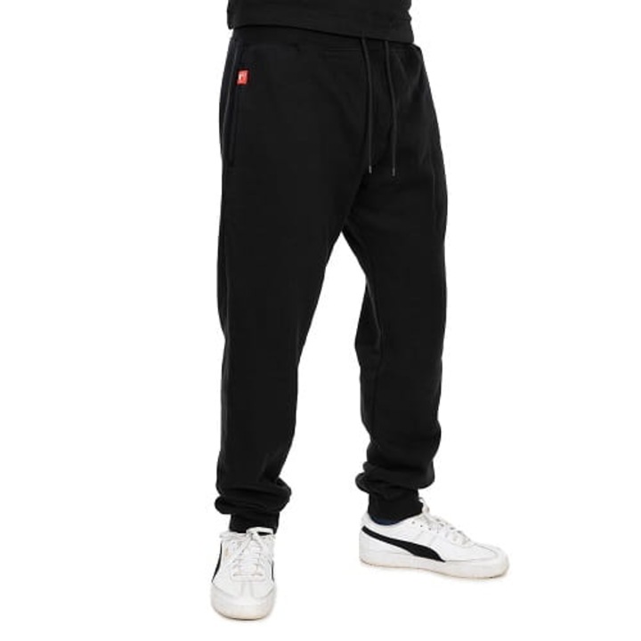 Pantaloni sport barbati Fox, jogging, negru, material gros, talie elastica