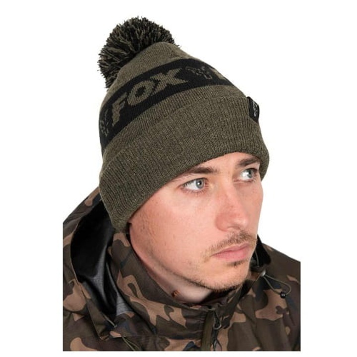 Fox Collection bobbles sapka, poliészter, zöld/fekete