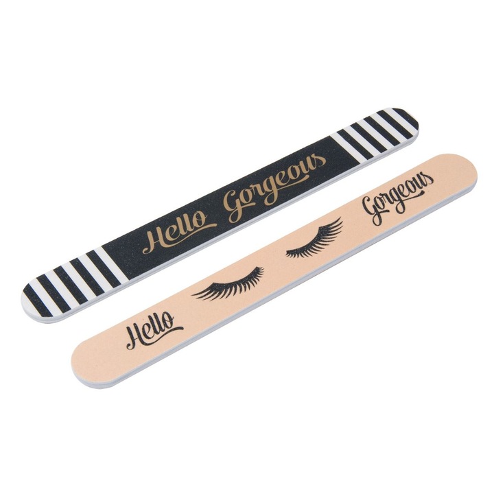 Set Pile Unghii, Hello Gorgeous, Lungime 17.5cm, Bej/Negru, 2 Bucati