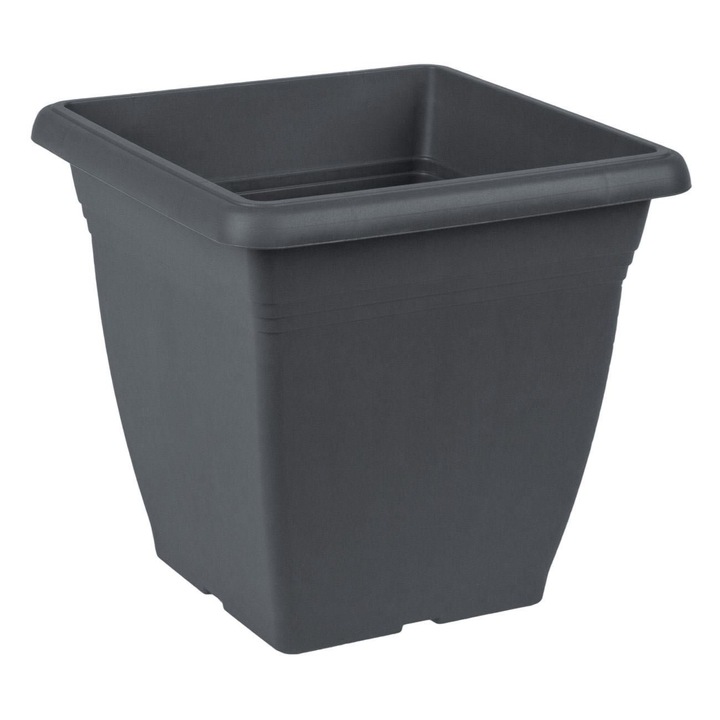 Ghiveci Plastic, Model Linii, Culoare Antracit, Dimensiuni 40x40x36cm, Capacitate 32 Litri