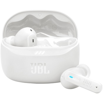 Casti In-Ear JBL Tune Beam 2, True Wireless, Bluetooth, ANC, Autonomie 48 ore, IP54, Spatial Sound, Multi-point, Alb