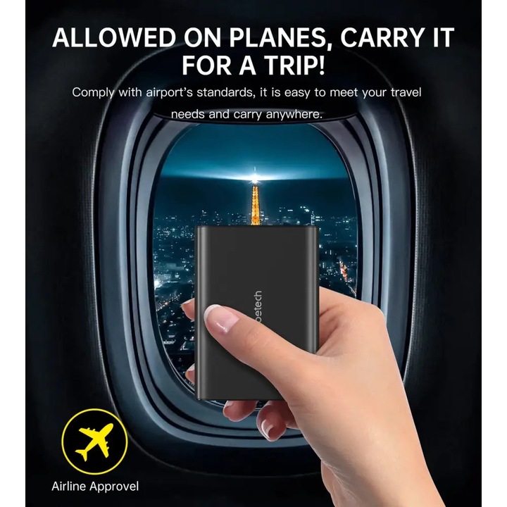 Powerbank 27000mAh, Choetech B635BK, 2xUSB-A, 2xUSB-C, fekete