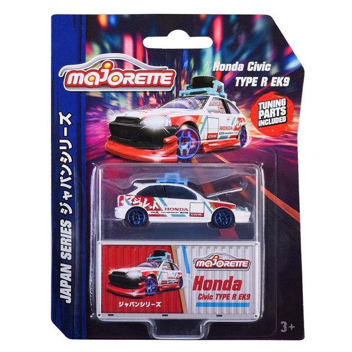 Masinuta metalica Majorette Deluxe, Honda Civic Type R EK9, Colectia Japan Series, Editie 2024, 1:64, multicolor