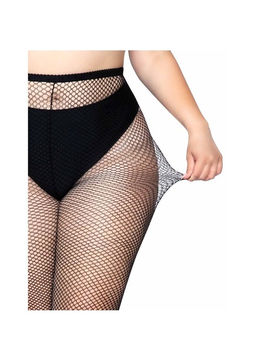 Hálós bugyi, Leg Avenue, fekete, szett térd feletti harisnyával, poliamid, One Size INTL