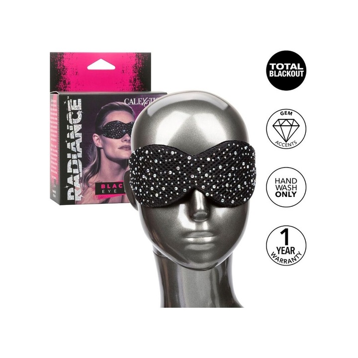 Masca de ochi Radiance Blackout, CalExotics, design elegant, detalii cu strasuri, elastic, confortabil