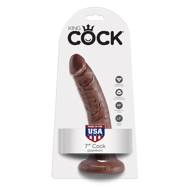 Dildo King Cock 17.8 cm, culoare ciocolata, baza cu ventuza