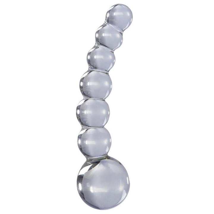 Vibrator Icicles N. 66, transparent, 9x2cm, sticla hipoalergenica, textura bulbous