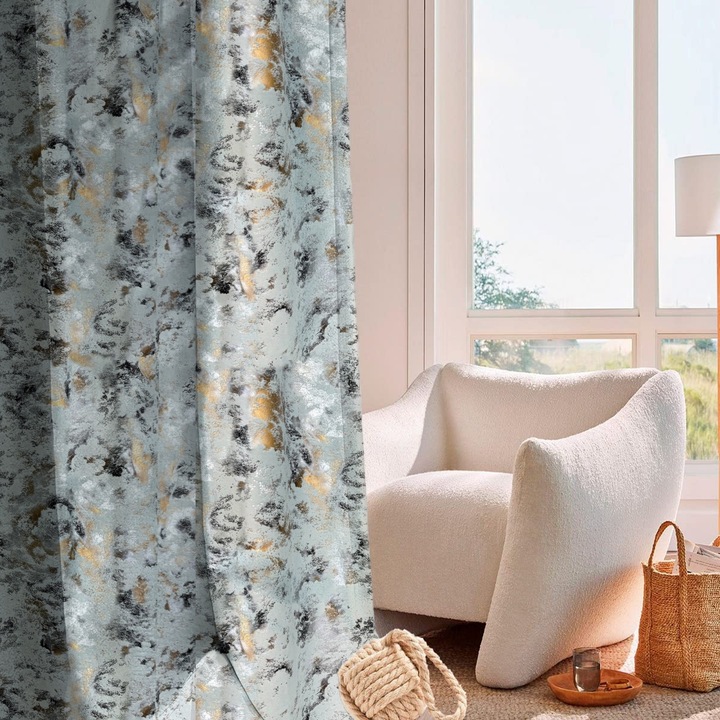 Set draperii din catifea texturata cu rejansa transparenta cu ate pentru galerie, Madison, 250x275 cm, densitate 700 g/ml, Nerea, 2 buc