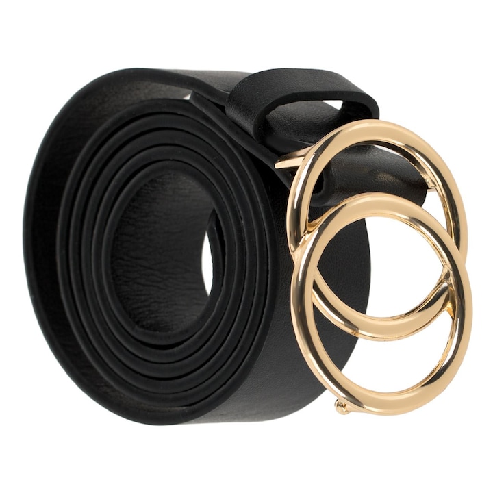 Fekete öv aranyszínű csattal, körökkel, női, 110x3cm - egy méret