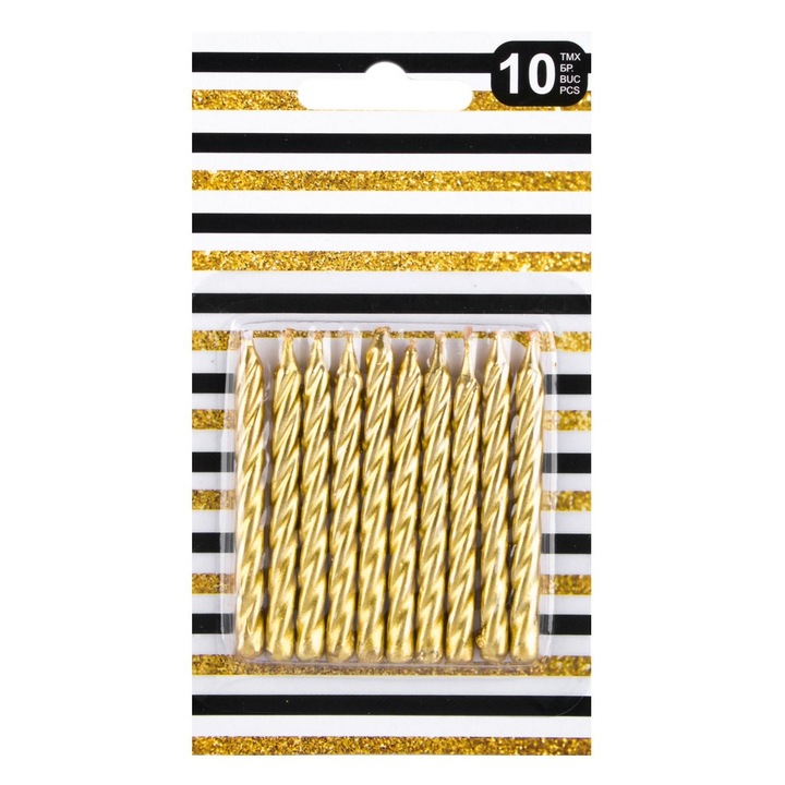 Комплект златисти спираловидни свещи за рожден ден 6см 10бр