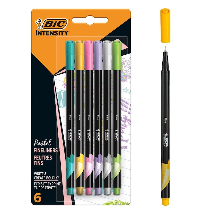 Tűfilc BIC Intensity, 6 darabos készlet, többszínű pasztell színek