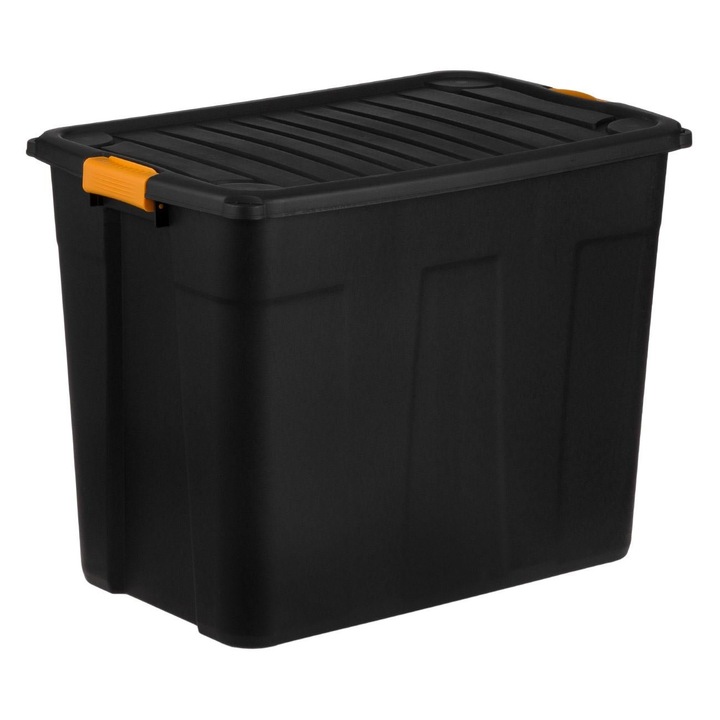 Cutie de Depozitare, Model cu Cleme, Capacitate 120L, Negru, Plastic Rezistent