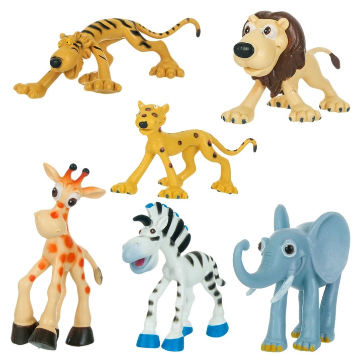 Комплект пластмасови фигурки, анимационни животни от джунглата, 6 части, многоцветни, 9x8 см
