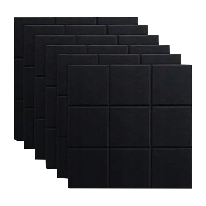 Комплект от 10 тапицирани пана за 3D стенни декорации, Marvit, самозалепващи се, акустични, 30 х 30 см, черни