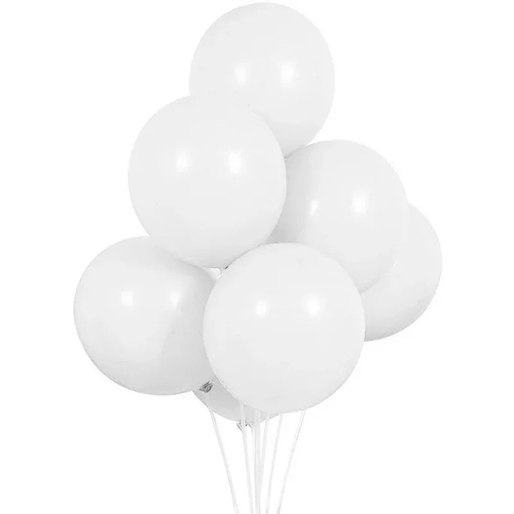 Set 10 de baloane latex de 12 cm, Alb