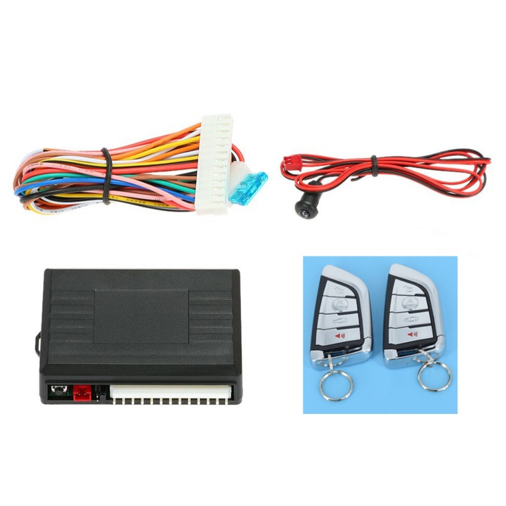 Telecomanda idealSTORE pentru Inchidere Centralizata cu Iesire pentru Sirena, Alarma, Dezarmare, Deschidere Porbagaj, Cautare in Parcare, Ridicare Automata a Geamurilor, 2 chei, Cablaj, Modul adaptare la Inchidere