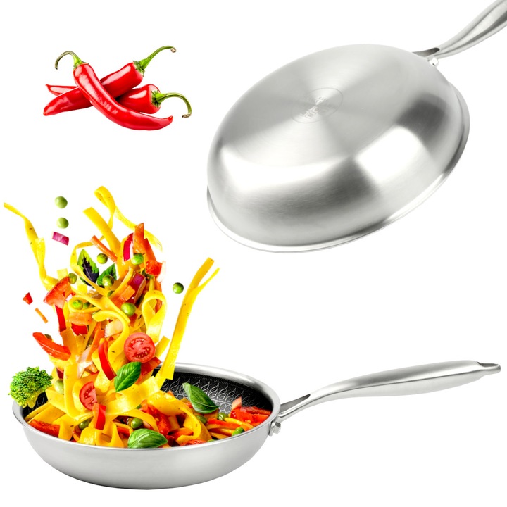 Tigaie universala 24 cm, otel inoxidabil, strat antiaderent, Karl Hausmann, argintiu