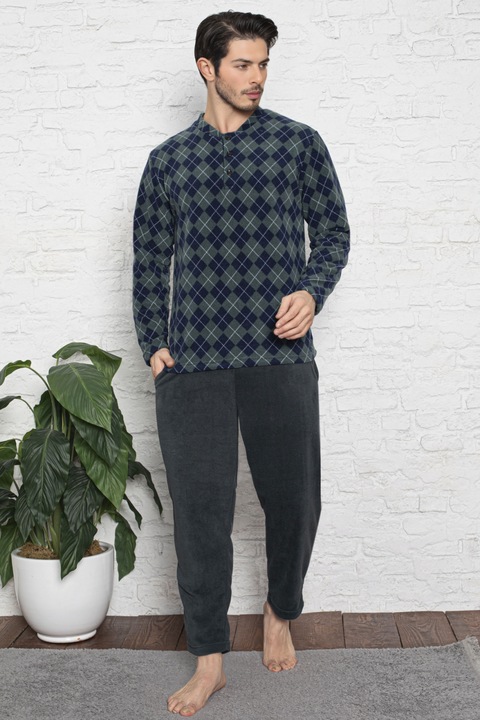Pijama barbat cocolino soft polar, moale si caldurosa, cu buzunare kaki 7209 8026, Verde