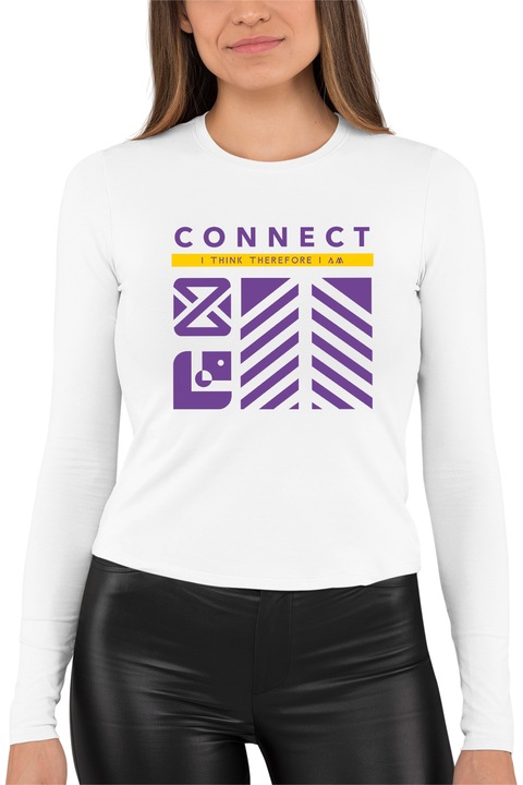 Bluza dama cu imprimeu, Connect minimalist, mix 1, Alb