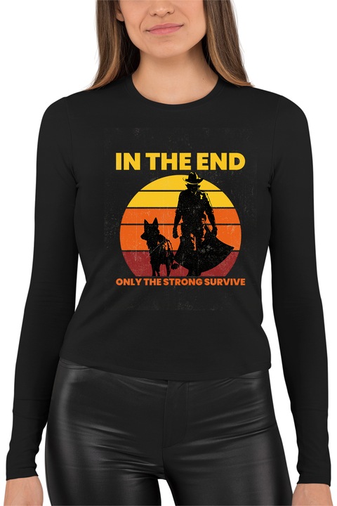 Bluza dama cu imprimeu, Only the strong survive, mix 1, Negru