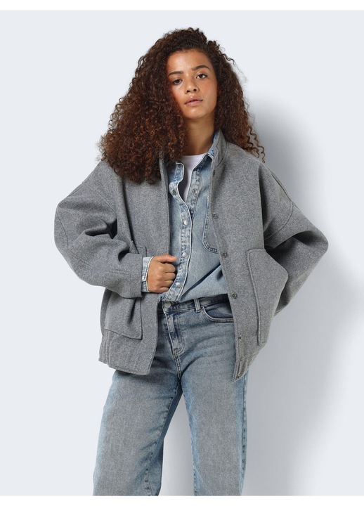 Noisy May bomber kabát, túlméretezett, magas gallérral, hosszú ujjú, szürke, poliészter