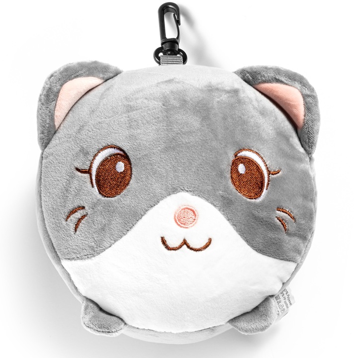 Възглавница за пътуване с маска за очи, Gadget Master, модел котка, сива, 30x20см