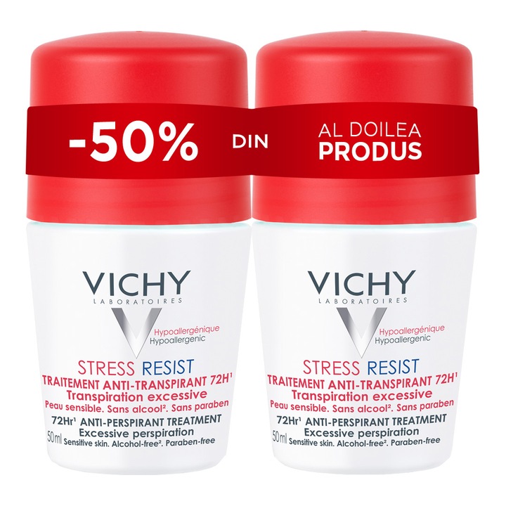 Vichy promóciós csomag: Vichy Stress Resist izzadásgátló golyós dezodor, 72 órás hatás, 2 x 50 ml
