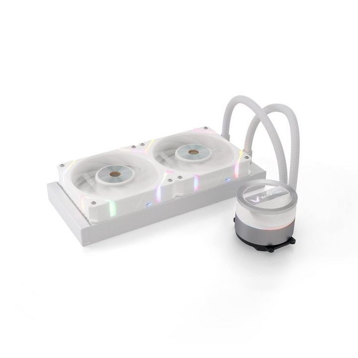 Valkyrie Dragonfang 240 ARGB AiO (VK-AIODR240W) folyadékhűtéses processzor hűtő, 2*120 cm ventillátor, RGB világítás, Intel és AMD processzorokhoz, fehér