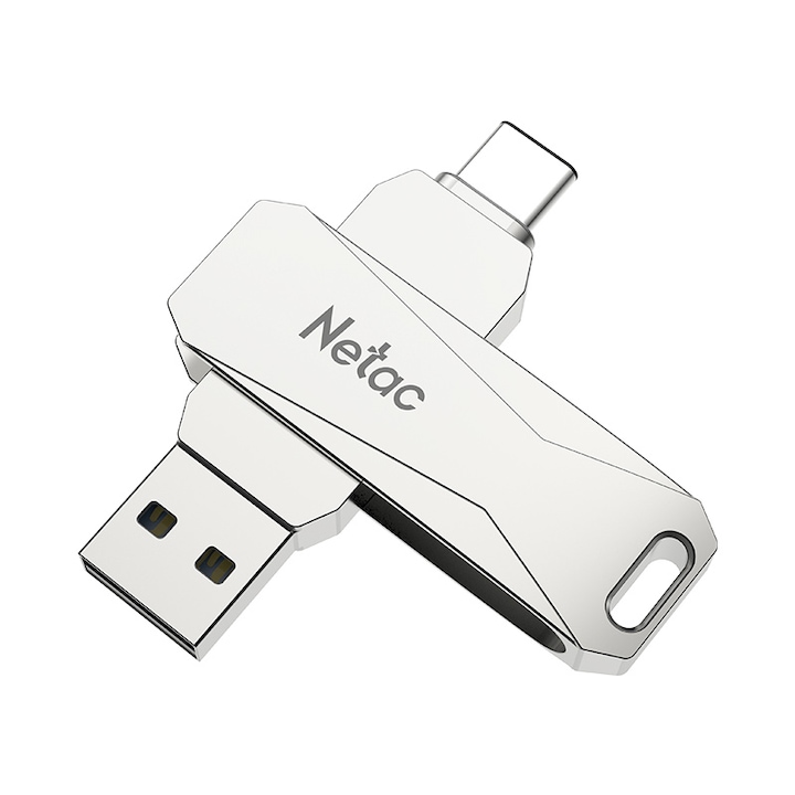 USB flash meghajtó Netac U782C, 64 GB, USB 3.0 és USB-C, ezüst