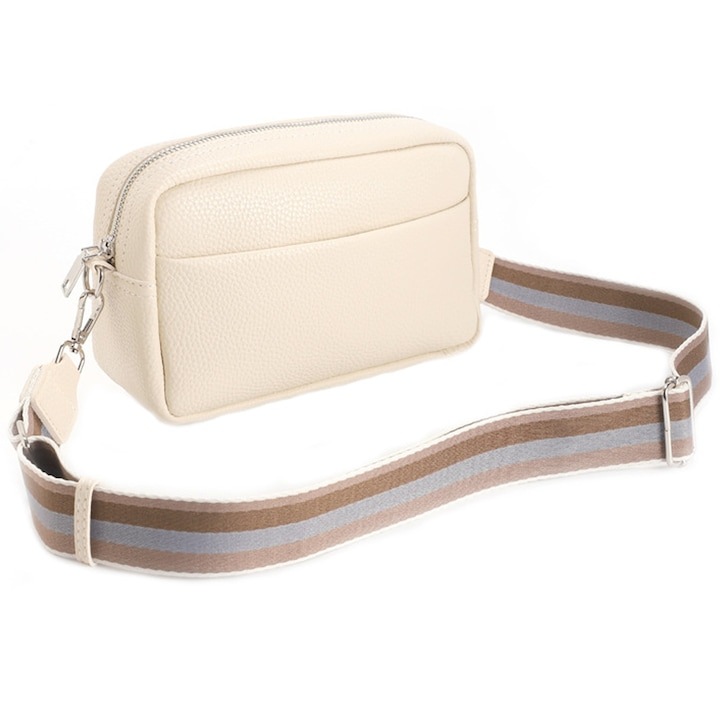 Geanta de dama din piele naturala, WELUOT, 4 compartimente, impermeabila, bej, 21x7x14cm