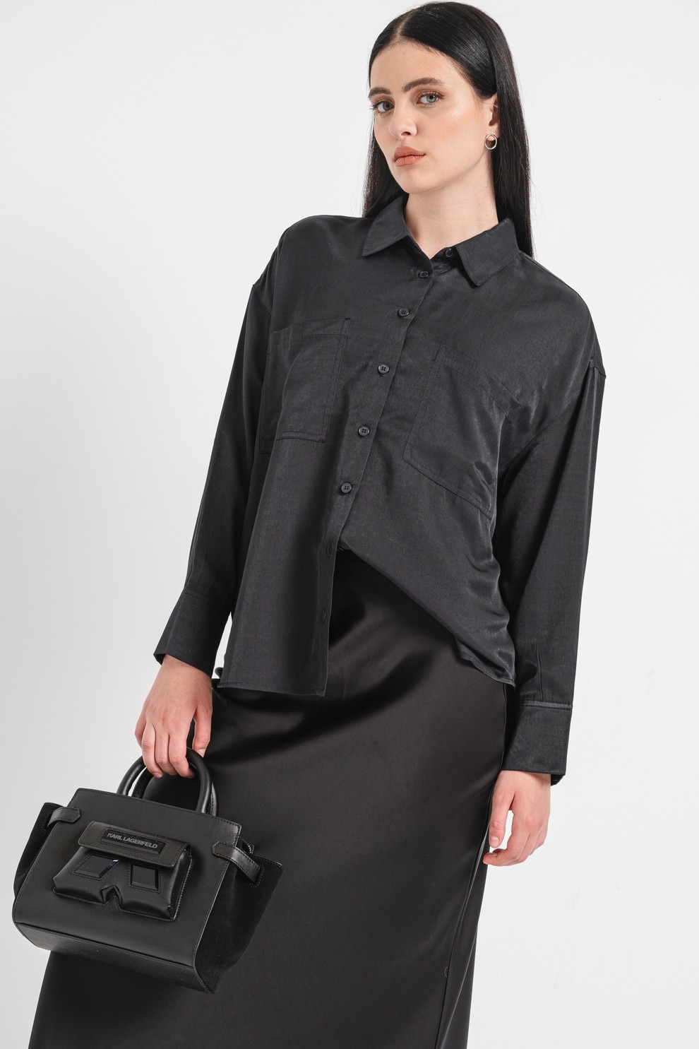 Gina Tricot, Camasa uni lejera, Negru, M