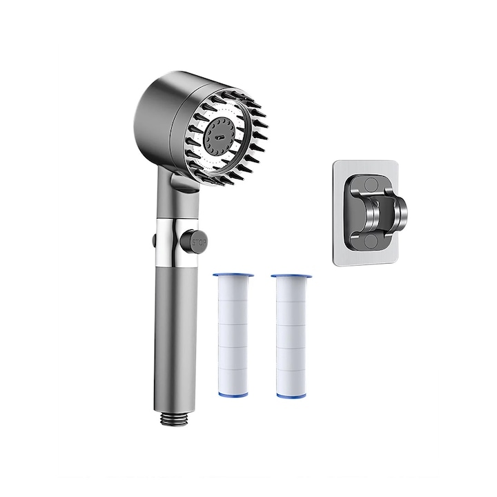 Dus cu suport si 2 filtre, WELUOT, 3 moduri de jet, culoare gri inchis, diametru 7.5 cm