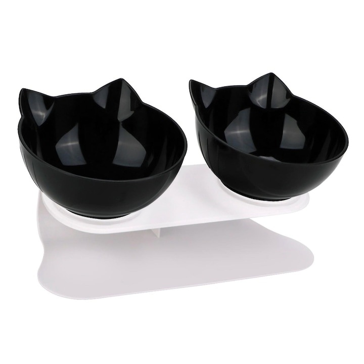 Set 2 castroane cu suport, WELUOT, inclinare 15°, negru/alb, baza antiderapanta, plastic